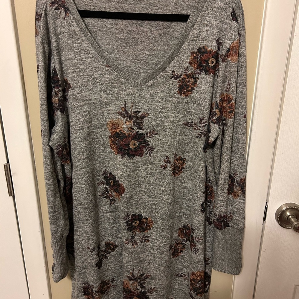 Floral Gray Sweater Dress